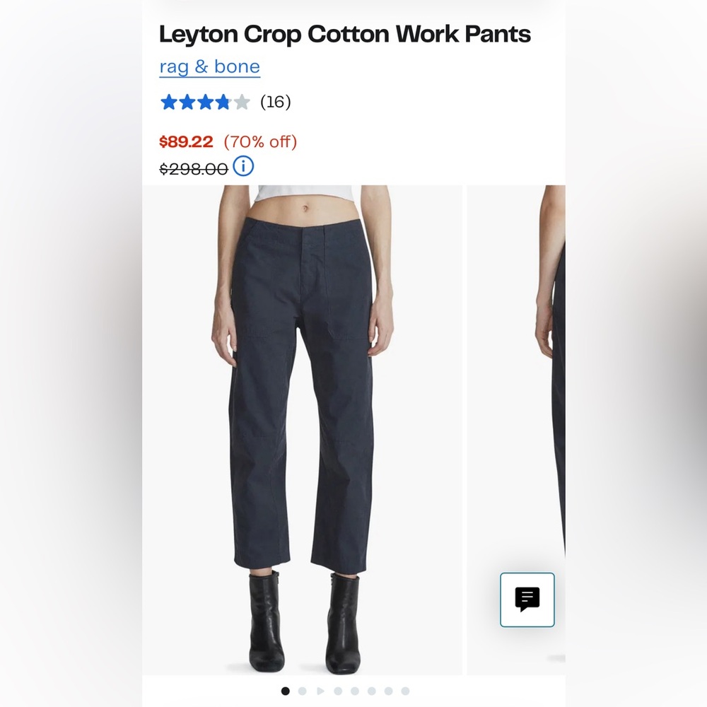 Rag & Bone Navy Cotton Work Pants Leyton Crop - Picture 3 of 4